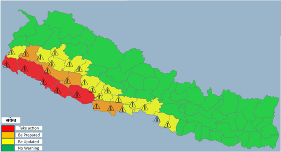 मध्य र पश्चिम तराईका जिल्लामा  तातो हावा चल्ने सचेत हुन आग्रह